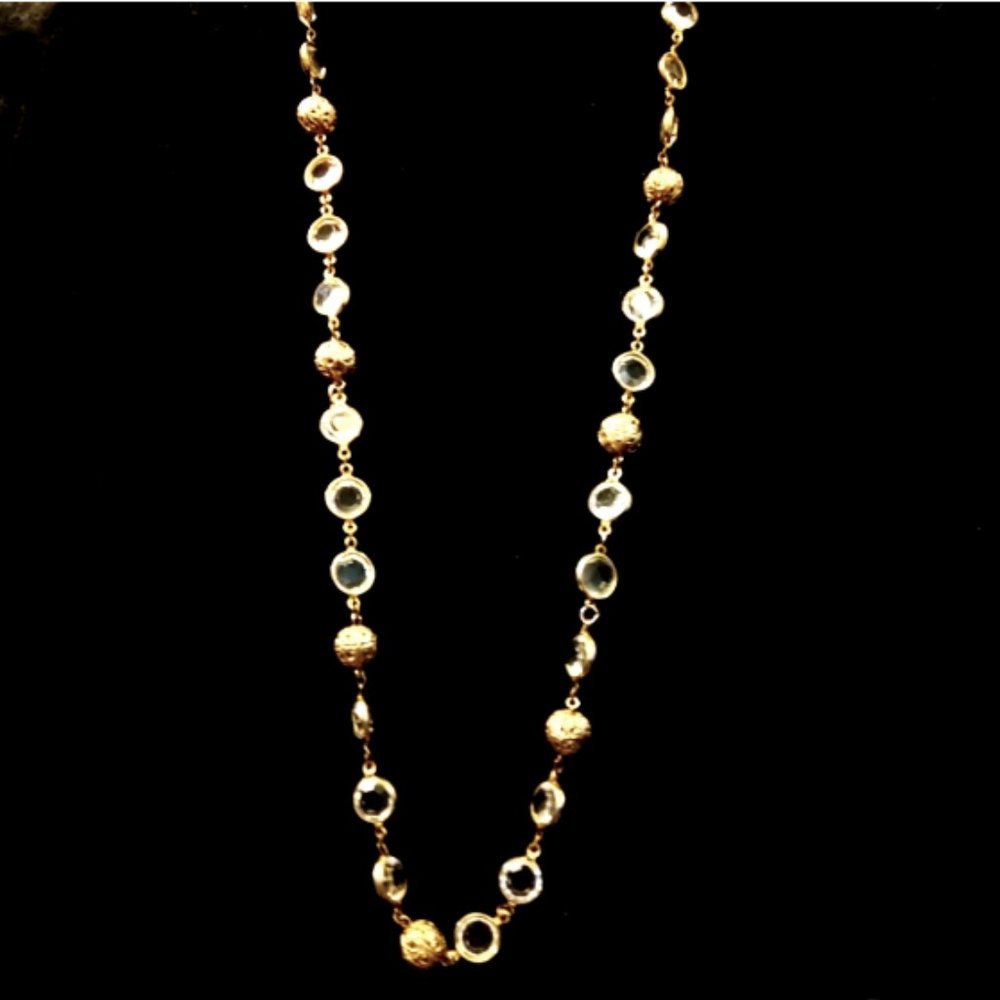 Chanel Vintage Luxury Designer Gold & Crystal Station Sautoir Necklace - Picture 2 of 10
